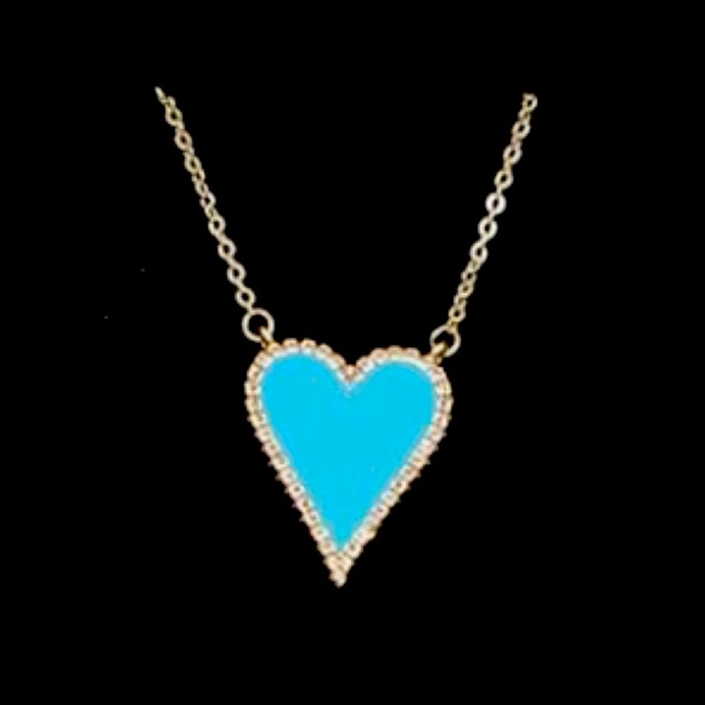 Gorgeous upscale Neiman Marcus 14KT plate Crystal Turquoise Heart necklace